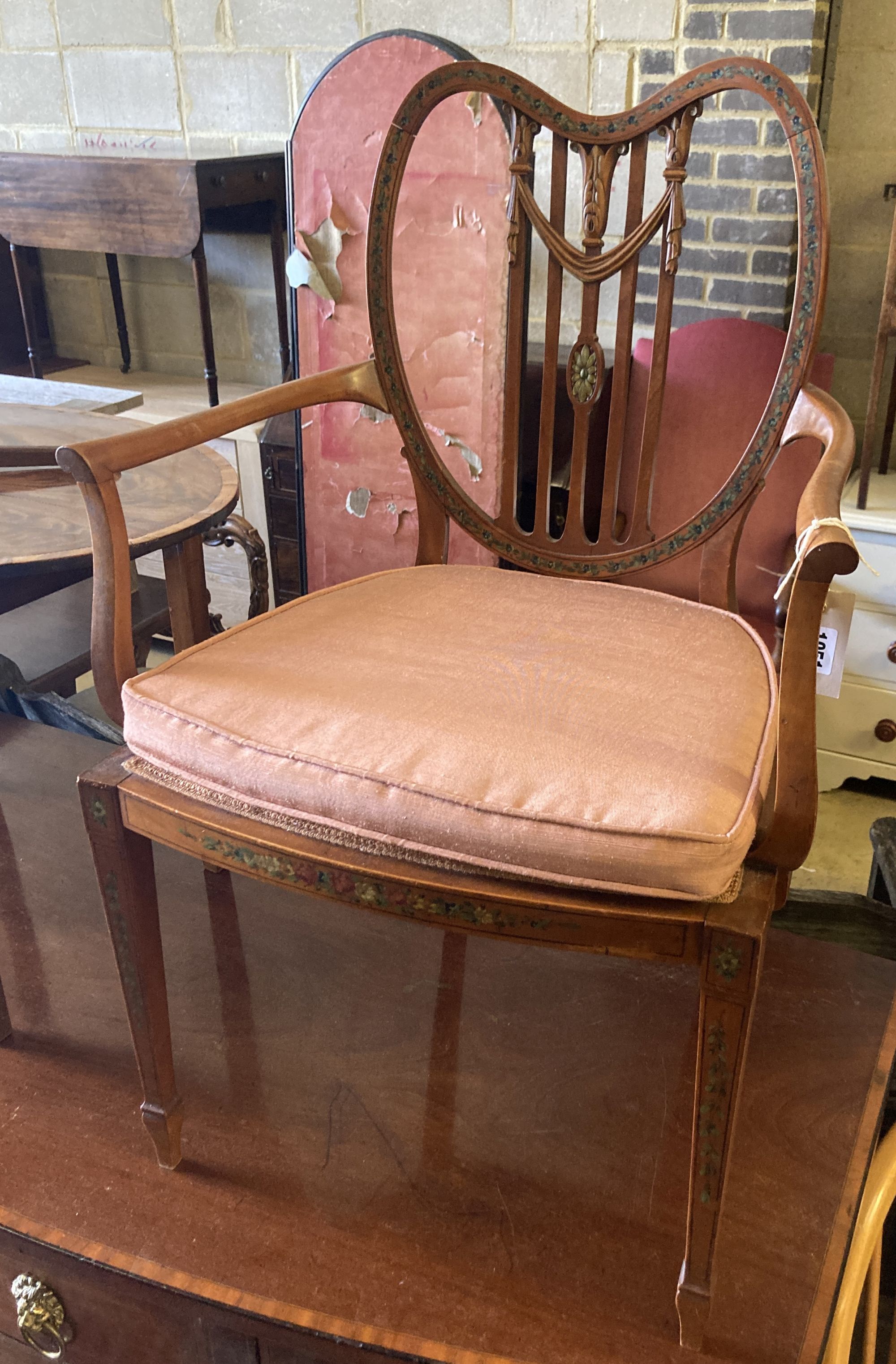 A Hepplewhite revival painted satinwood salon chair